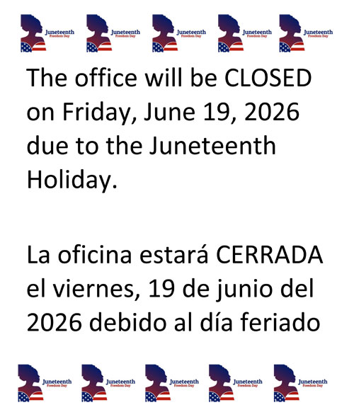 Office Closed Friday June 19, 2026 for Juneteenth